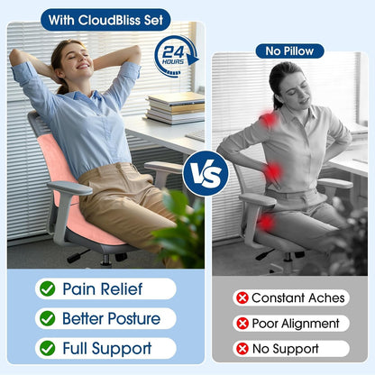 CloudBliss Lumbar Support Pillow & Seat Cushion Set for Office Chair, Desk Chair, Wheelchair & Car – Memory Foam Back Support, Ergonomic Chair Cushions, Sciatica Pain Relief, Home Essentials, Black