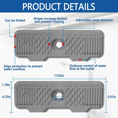 Kitchen Sink Splash Guard Gen2-30" x 6'' Silicone Sink Mat Splash Guard fit for Countertop, Bathroom,Farmhouse,RV by EBIGIC (Grey)