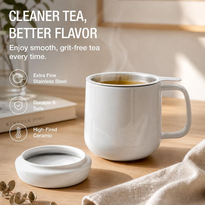 Tealyra - Sumo Porcelain Loose Tea Steeping Mug - 15oz/450 ml Ceramic Tea Cup with Infuser and Lid/Coaster - Extra Fine Stainless Steel Infusion Strainer - For Home or Office - Yellow