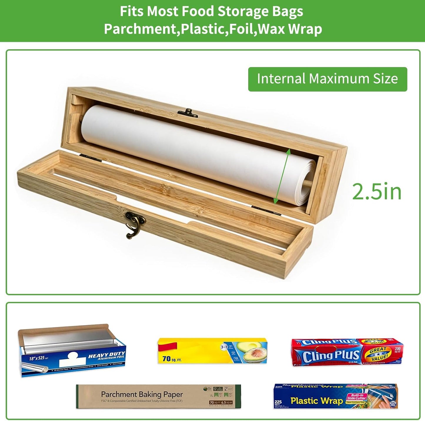 MSJGA Magnetic Plastic Wrap Dispenser with Cutter for Drawer&Refrigerator | 3 in 1 Fridge Bamboo Organizer for Tin Foil, Baking Paper, Wax Paper Holder Kitchen Storage Box Compatible,13" x 8.2" x 2.7"