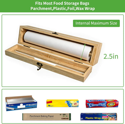 MSJGA Magnetic Plastic Wrap Dispenser with Cutter for Drawer&Refrigerator | 3 in 1 Fridge Bamboo Organizer for Tin Foil, Baking Paper, Wax Paper Holder Kitchen Storage Box Compatible,13" x 8.2" x 2.7"