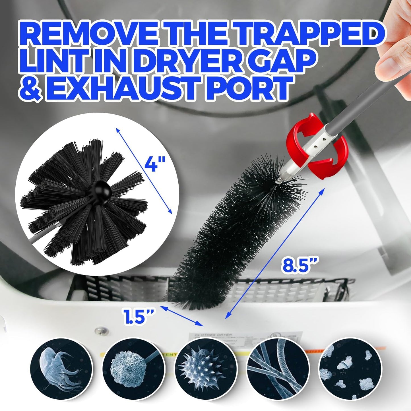 Holikme Dryer Vent Cleaner Kit - 15Ft Flexible Lint Brush for Deep Cleaning | Dryer Vent Cleaner Brush with Drill Attachment, Removes Years of Lint Buildup, Improves Airflow, Faster Drying & Fire Safety