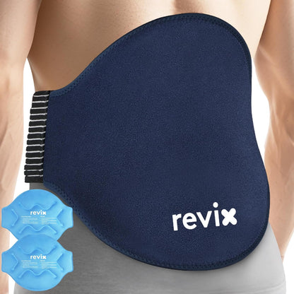 REVIX Extra Large Lower Back Ice Pack Wrap, 2 Pack Gel Wrap for Lumbar | Reusable Cold Gel for Sciatica & Waist Relief, 13.4 x 11 in, Hands-free Lumbar Wrap for Men & Women, Blue