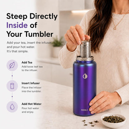 22 oz Ceramic Lined Tea Infuser Travel Tumbler, Micro-Mesh Stainless Steel Infuser, Pure Taste Ceramic Interior, Triple Insulated 12hr Hot Cold, Dual Sip & Straw Lid, Scratch-Resistant