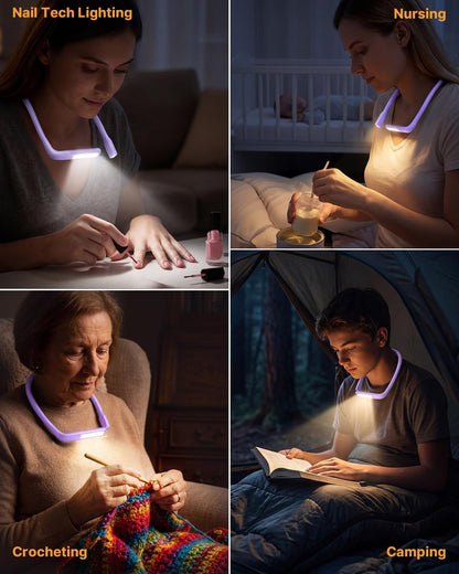 Neck Book Light, Rechargeable Reading Light, 3 Colors Dimmable | Back to School Supplies College Dorm Essentials Bed Lamp, Hands-Free, Dual Lamps, 80H Lasting Neck Light, Gifts for Gilrs