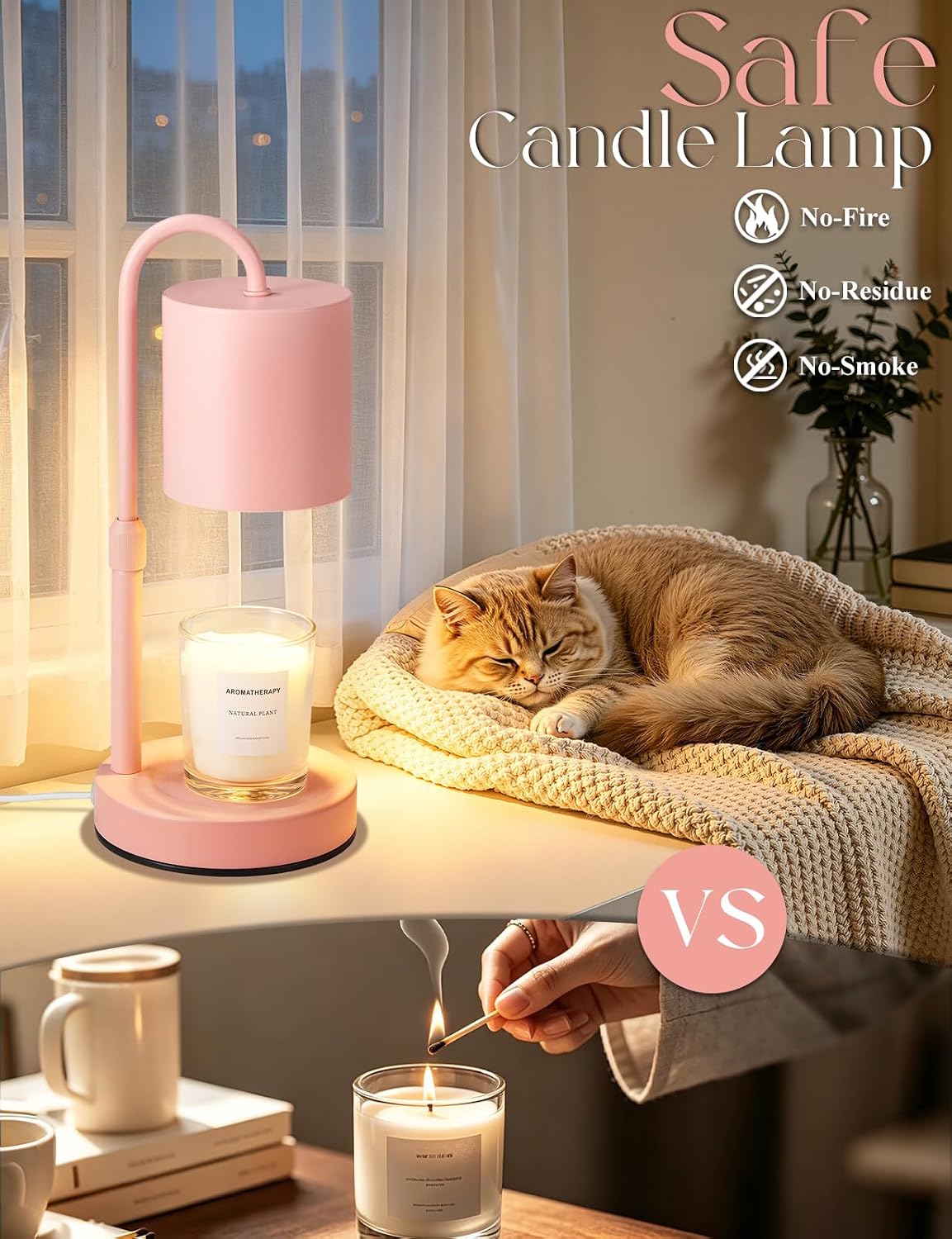 Briever Dimmable Candle Warmer Lamp with Timer, Height Adjustable Electric Candle Wax Warmer, Christmas Birthday Gifts for Women Mom, House Warming Gifts New Home Room Decor, Black Solid Wood Base
