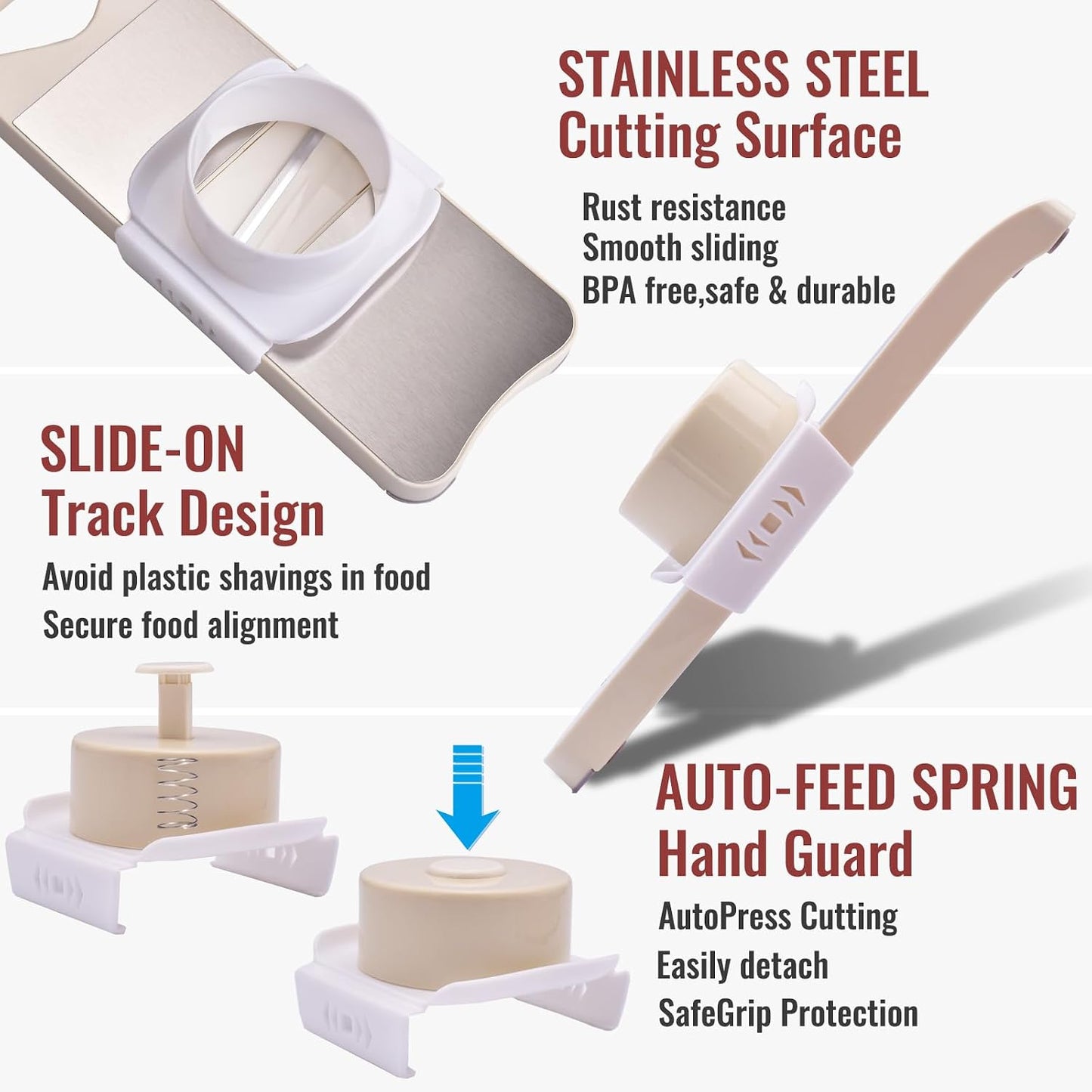 NACOLUS 6-Blade Mandoline Slicer for Kitchen,Handheld Vegetable Slicer | stainless steel surface,straight slicer 1/3mm,shredder 2/3mm,waffle fry cutter,grater,finger-safe hand guard,garlic slicer