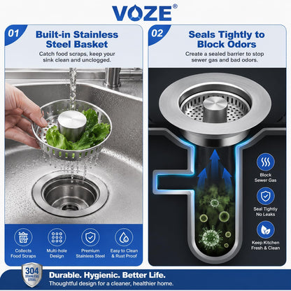 2 Pack Kitchen Sink Drain Strainer & Stopper with Basket, Stainless Steel Drain Plug Cover Catcher for Food Waste - Sink Accessories for Home or Kitchen Sink Shroom Fit US Standard 3-1/2'' Drain Hole