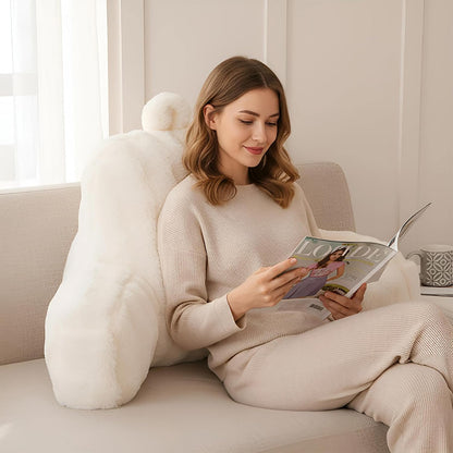 Faux Fur Reading Pillow for Sitting in Bed, Large Backrest Bed Pillow with Arms, Back Support Pillow for Lounging Bedrest, Beige