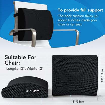 QUTOOL Seat Cushion and Lumbar Support Set for Office Chair – Supports Lower Back & Hips for Long Sitting Comfort, Helps Maintain a Comfortable Sitting Position, Ergonomic Memory Foam, Washable Cover
