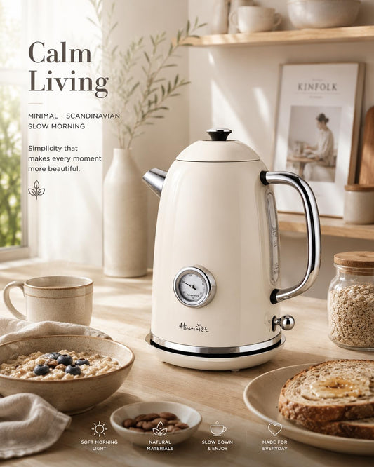 Harriet 61 oz Electric Kettle with Thermometer, Hot Water Pot, Retro | Electric Tea Kettle for Boiling Water, 1500W Stainless Steel Pot, Auto Shut-Off & Boil Dry Protection, Cordless LED Indicator