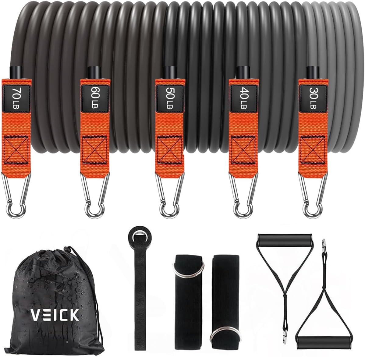 VElCK Resistance Bands Set with Handles for Exercise, Workout and Home Gym | 100% Natural Latex, 10-150LBS, Versatile for Yoga, Pilates, Strength, Home Gym