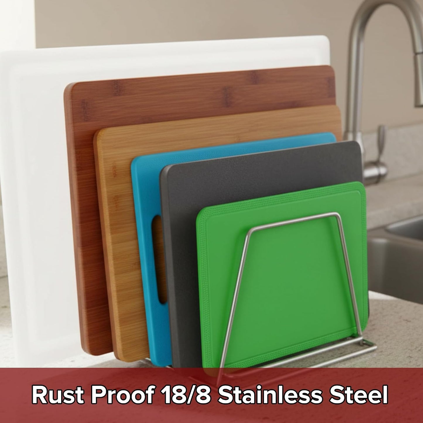 Commercial Cutting Board Rack, Fits 1" Thick Baking Pans and Sheets for Organizer - NSF Stainless Steel, Holds 6 Boards
