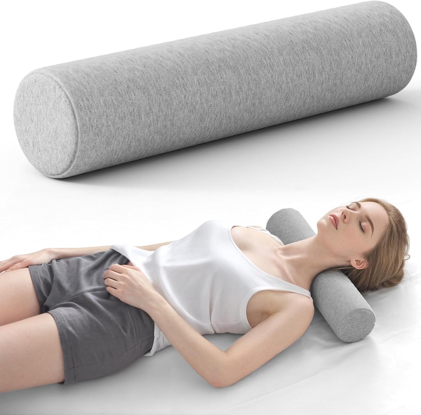 Neck Roll Pillow for Neck Pain Relief - Memory Foam Neck Support Pillow for Bed | Round Neck Pillow for Sleeping, 15.7 * 6 * 6 inch (Cool-Blue)