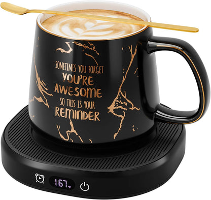 Coffee Mug Warmer Set for Desk, Smart Heated Electric Tea Cup Warmer Plate | Coffee Lover Mug and Warmer Set, Office Home Beverage Warming Candle Heater, 4-Temp Control 8H Auto Shut Off, Men Women Gift