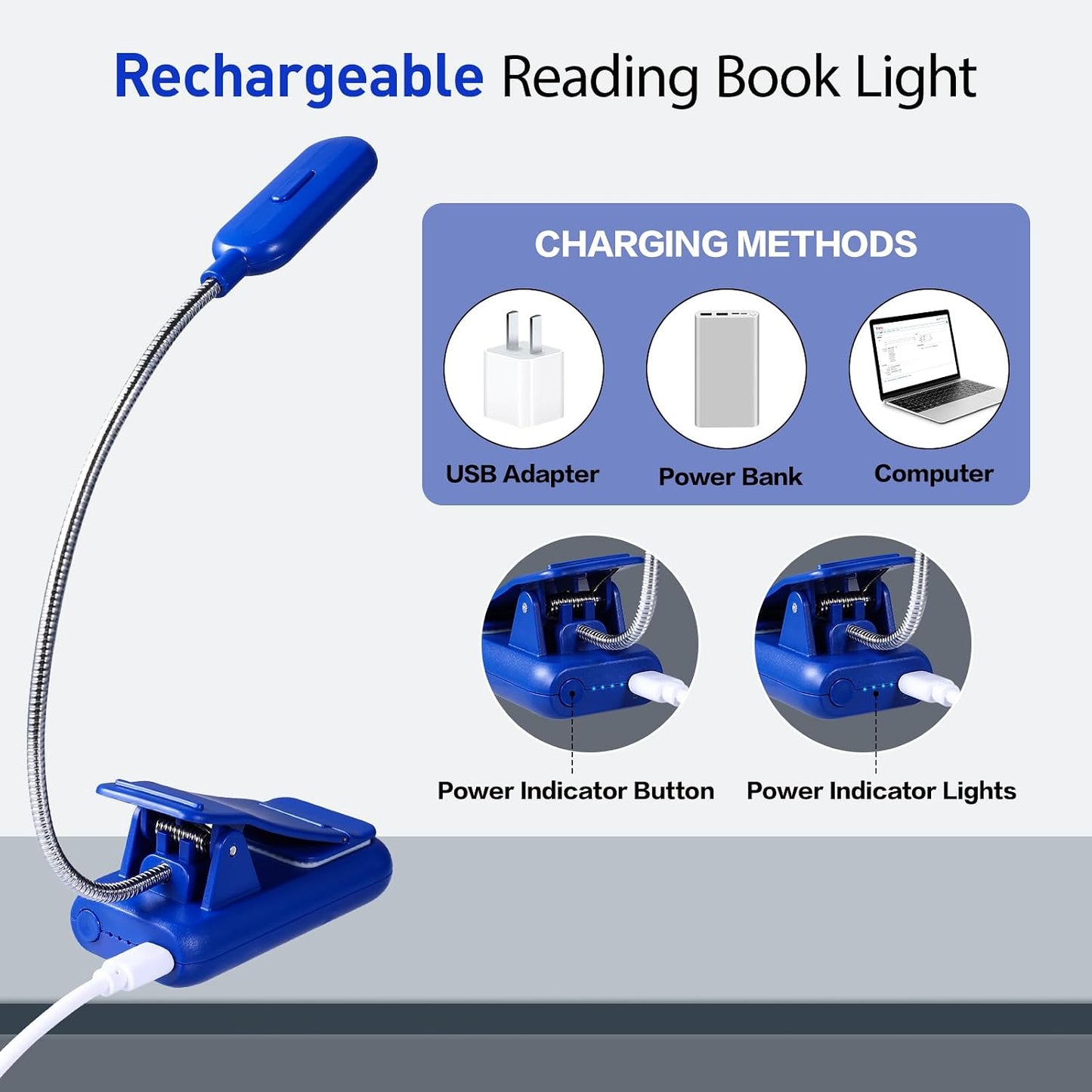 VAVOFO Rechargeable Book Light for Reading in Bed Kids, 7 LED Reading Light with 9-Level Warm Cool White Daylight, Eye Care Lamp with Power Indicator for Bookworms (Yellow)