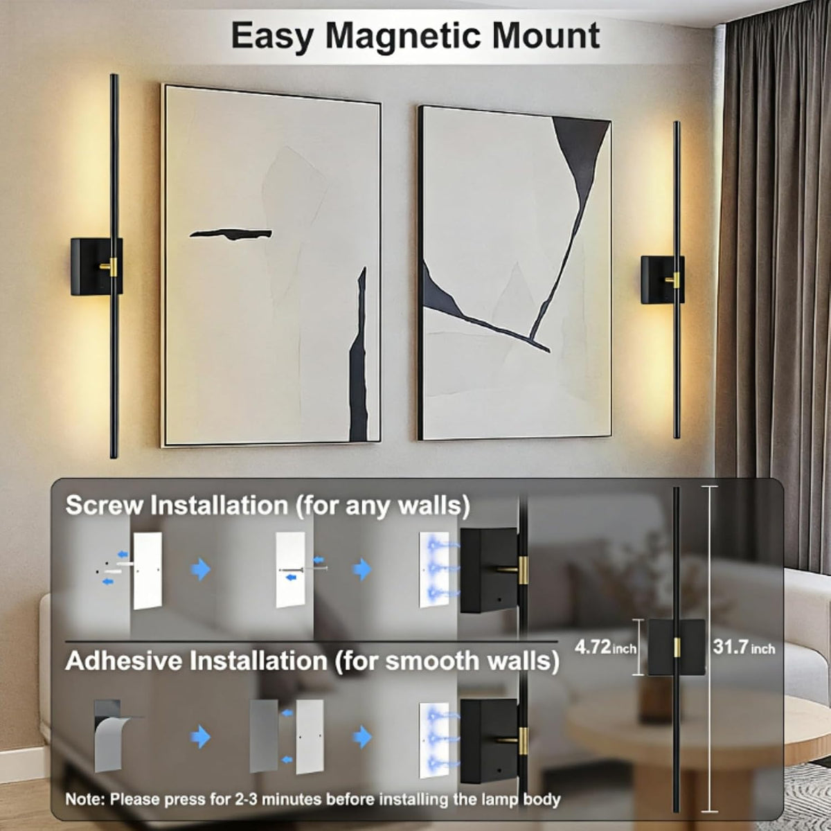 iThird Battery Operated Wall Sconces Set of 2: 10000mAh Rechargeable Wireless Wall Lights, 360° Rotatable Magnetic Wall Lamp, 4CCT Dimmable LED Wall Lighting for Bedroom Living Room Hallway, 31.7in