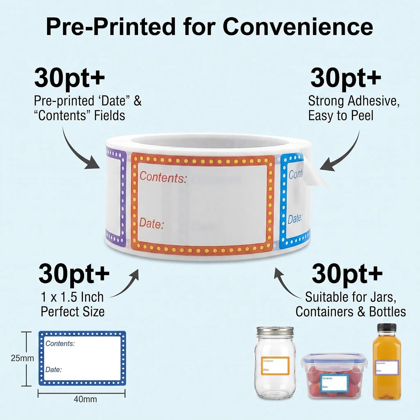 500Pcs Blue Freezer Labels, Waterproof Write-On Stickers | 500Pcs labels; removable writable adhesive for jars, containers, meal prep, pantry storage, and freezer use.