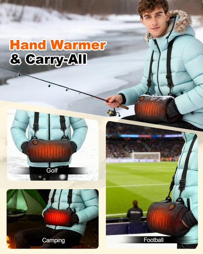 Rechargeable Football Hand Warmer Pouch Heated Electric Hand Warmer Muff Youth Portable Battery USB-C for Hungting, Glof, Fishing, Camping Reusable