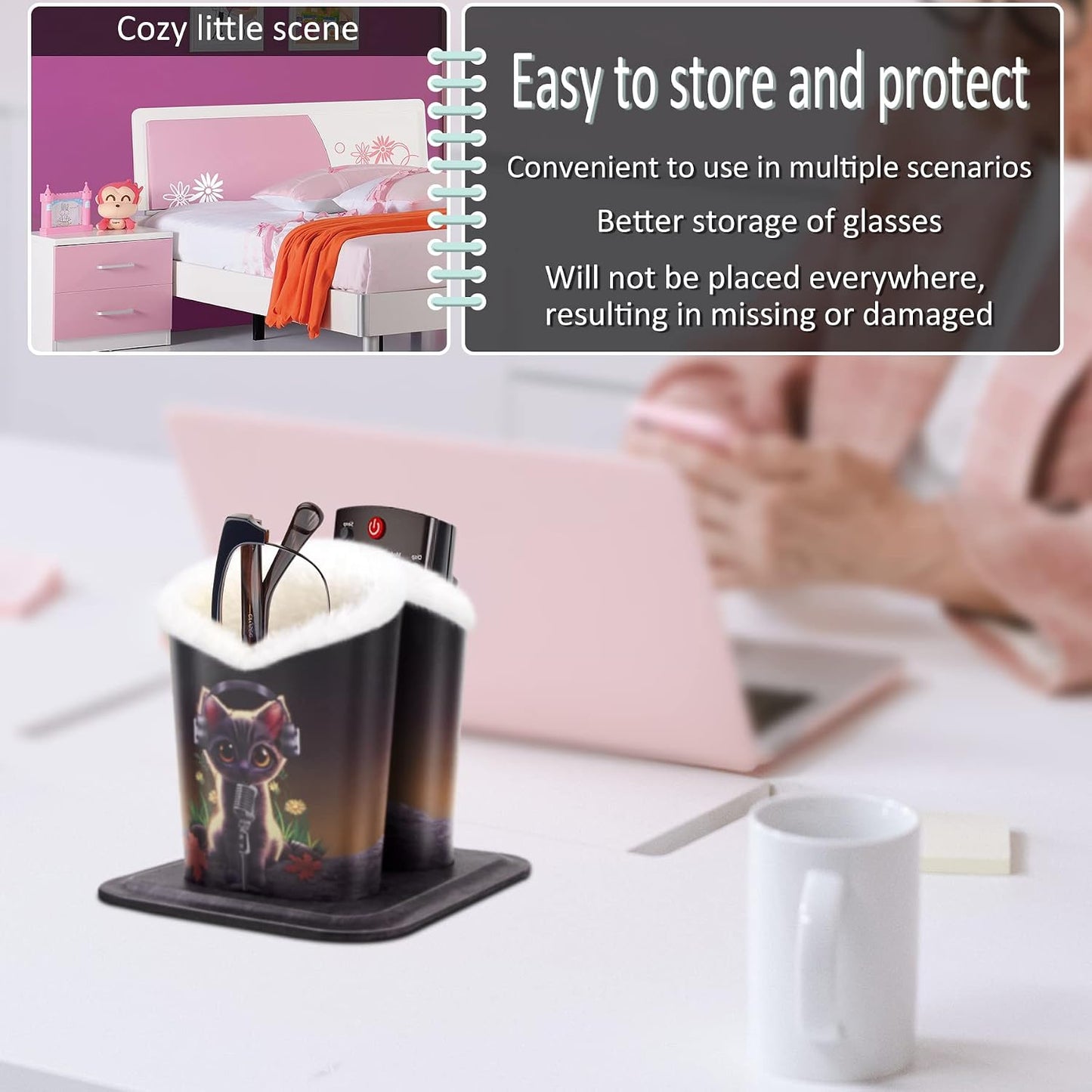 bvya Double Eyeglasses Holder Plush Lined Stand Glasses Protective Holder
