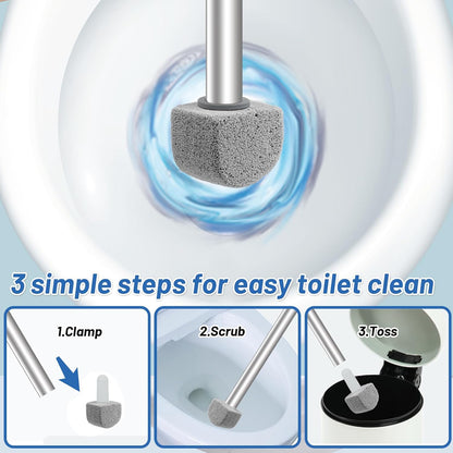 Pumice Toilet Cleaner 17in, Hard Water Stain Remover for Pool & Tub, (1+8) | Natural pumice set. Removes rust, lime & hard water rings from tubs, pools & tiles. Long handle. Easy refill.