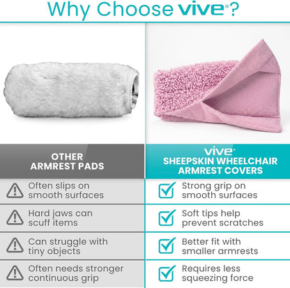Vive Wheelchair Armrest Pads (2 PCS) - Memory Foam Sheepskin Cushion