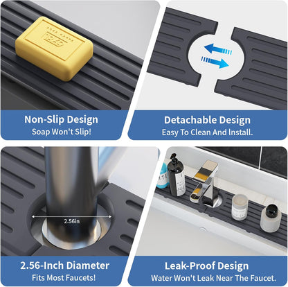 Faucet Mat for Kitchen Sink with Raised Feet, Stone Sink Mat Quick Dry around Faucet, Water Absorbent Stone Tray, Sink Splash Guard & Protectors, Stone Drying Mat for kitchen Counter