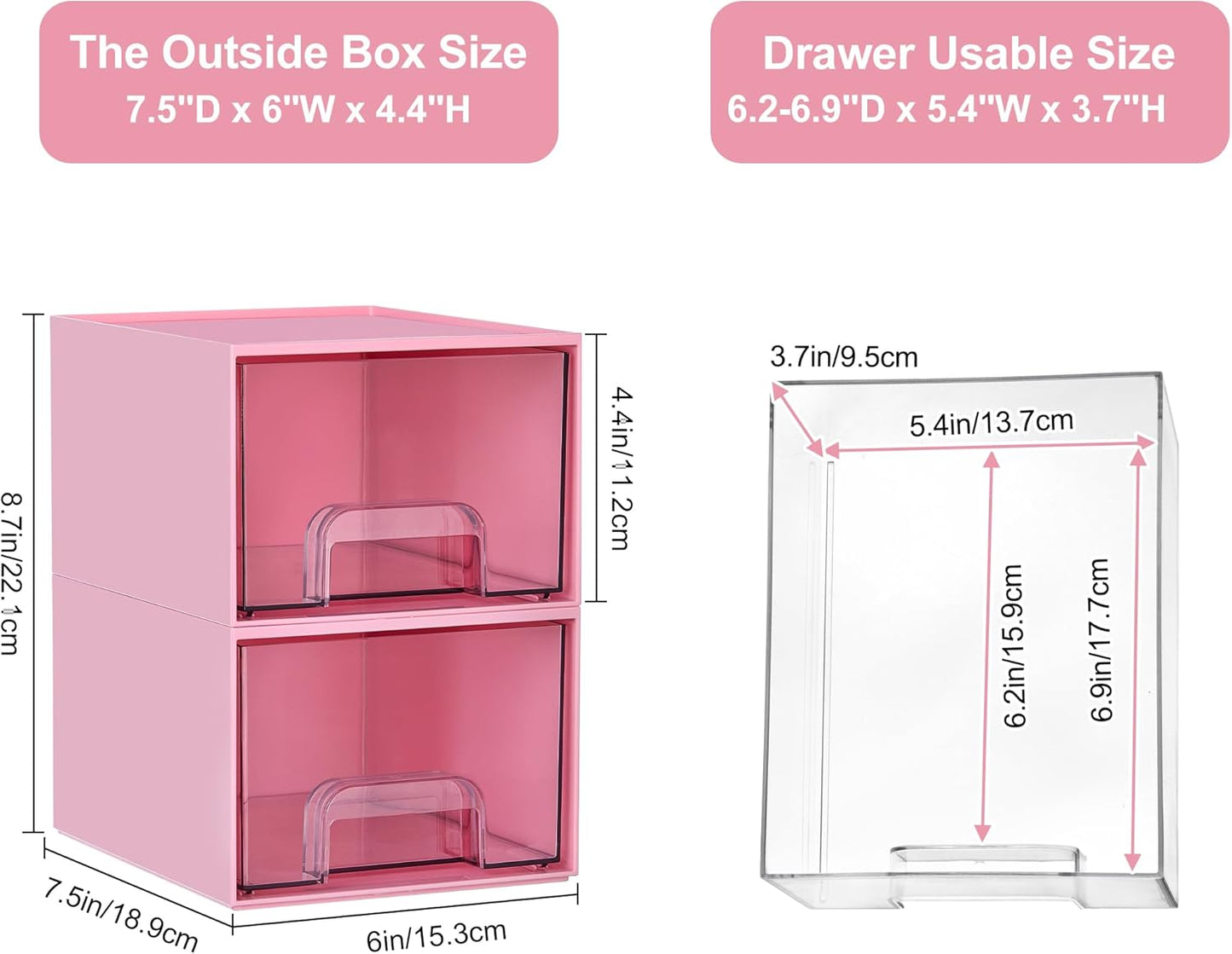 Vtopmart 4 Pack Small Clear Stackable Storage Drawers, Fits Narrow Spaces | Multi-Use Plastic Bins for Bathroom Cabinet Organizer, Makeup, Desk, Vanity, Undersink, Medicine ,Keeps Small Items Organized