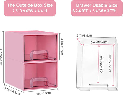 Vtopmart 4 Pack Small Clear Stackable Storage Drawers, Fits Narrow Spaces | Multi-Use Plastic Bins for Bathroom Cabinet Organizer, Makeup, Desk, Vanity, Undersink, Medicine ,Keeps Small Items Organized