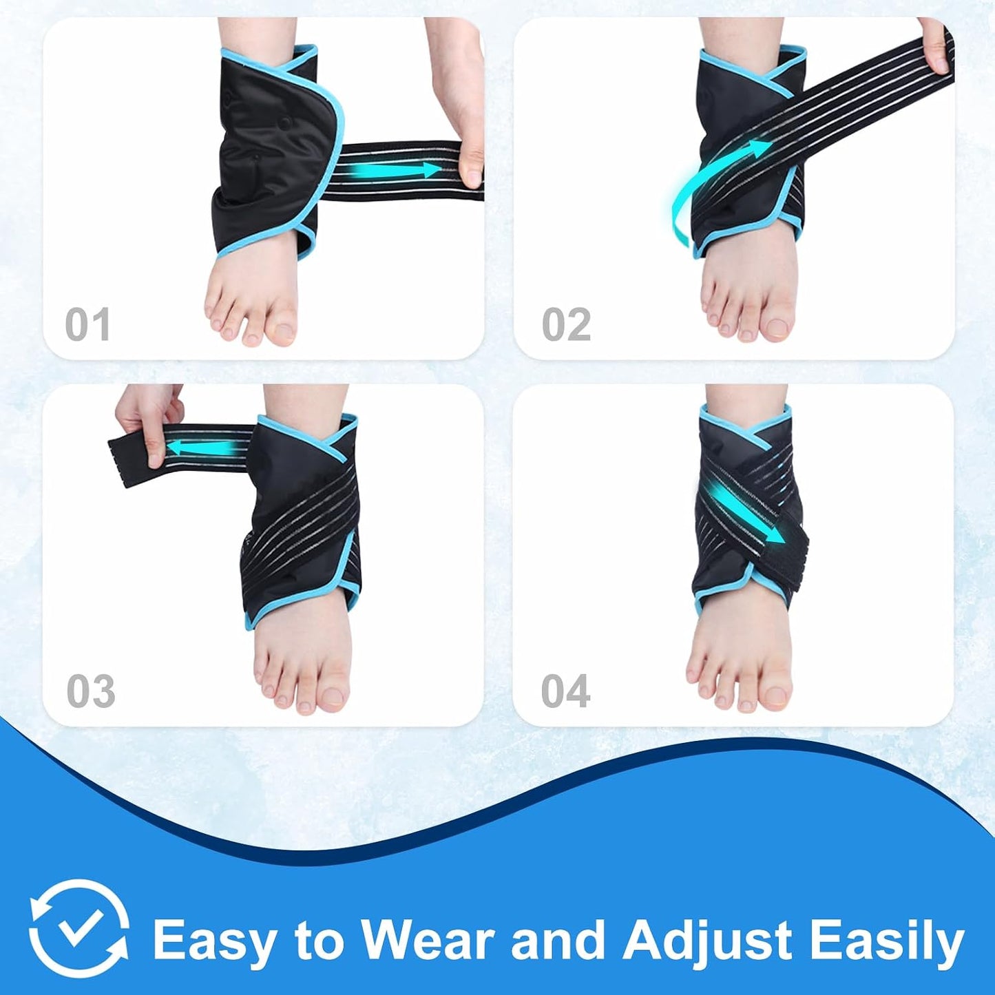 Atsuwell Ankle Ice Pack Wrap 2 Packs for Swelling & Spraine Relief, Black | Ease Plantar Fasciitis & Achilles tendonitis, Flexible Gel Wrap, Soft Plush Inner, Hands-Free Strap for Post-Surgery Recovery