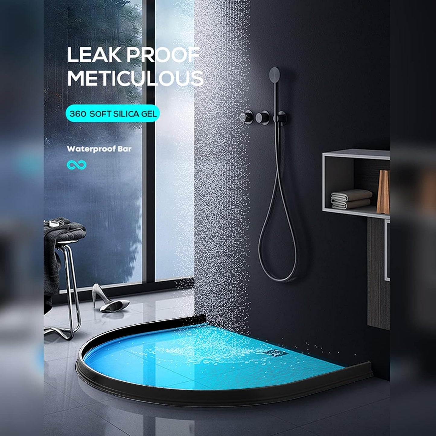 3ft/5ft/6ft/8ft10ft Collapsible Shower Threshold Water Dam Water Barrier for Shower and Water Stopper Keeps Water Inside Water Threshold for Wet and Dry Separation (3ft, Clear)