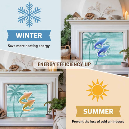 Magnetic Fireplace Cover Beige Summer Palm Tree Fireplace Screen Decorative Tropical Leaves Plant Insulation Fireplace Blocker Save Energy Fireplace Draft Stopper Covers for Living Room 45x34 Inch