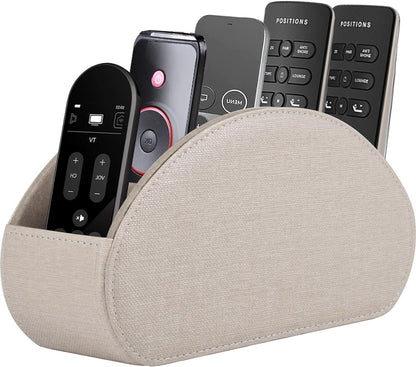 Leather Remote Control Holder with 5 Compartments TV Remote Caddy Storage Box/Tray,Desktop Organizer Store Controller,Glasses,Brush,Media Player,Pen,Space Saver for Bedside Table/Office Desk(Black)