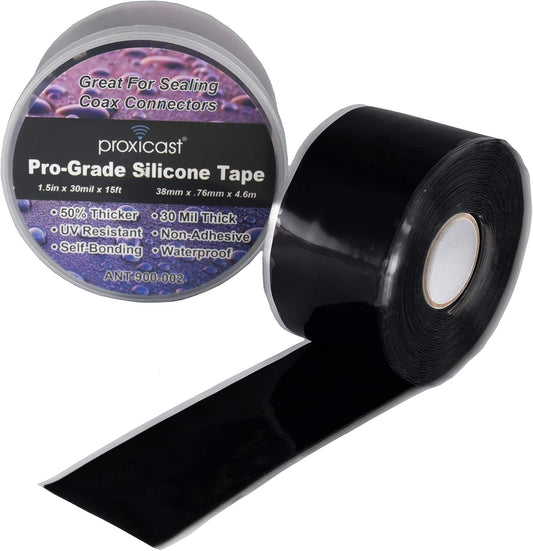 Proxicast Self Fusing Silicone Tape Waterproof - 1.5" x 15' Roll - Black | 30 mil Thick Weatherproof Rubber Coax Tape for Antennas, Electrical Wires, Pipe Leaks, Emergency Repairs - ANT-900-002