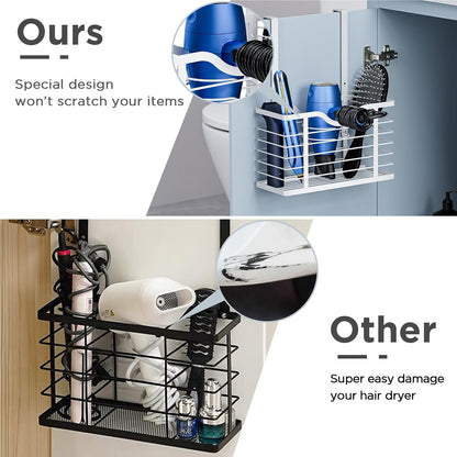 Hair Dryer Holder, 2PC Hair Tool Organizer, Blow Dryer Holder, Adjustable Height Bathroom Cabinet Organizer Tray for Hair Dryer Straightener Wall Mounted/Cabinet Door