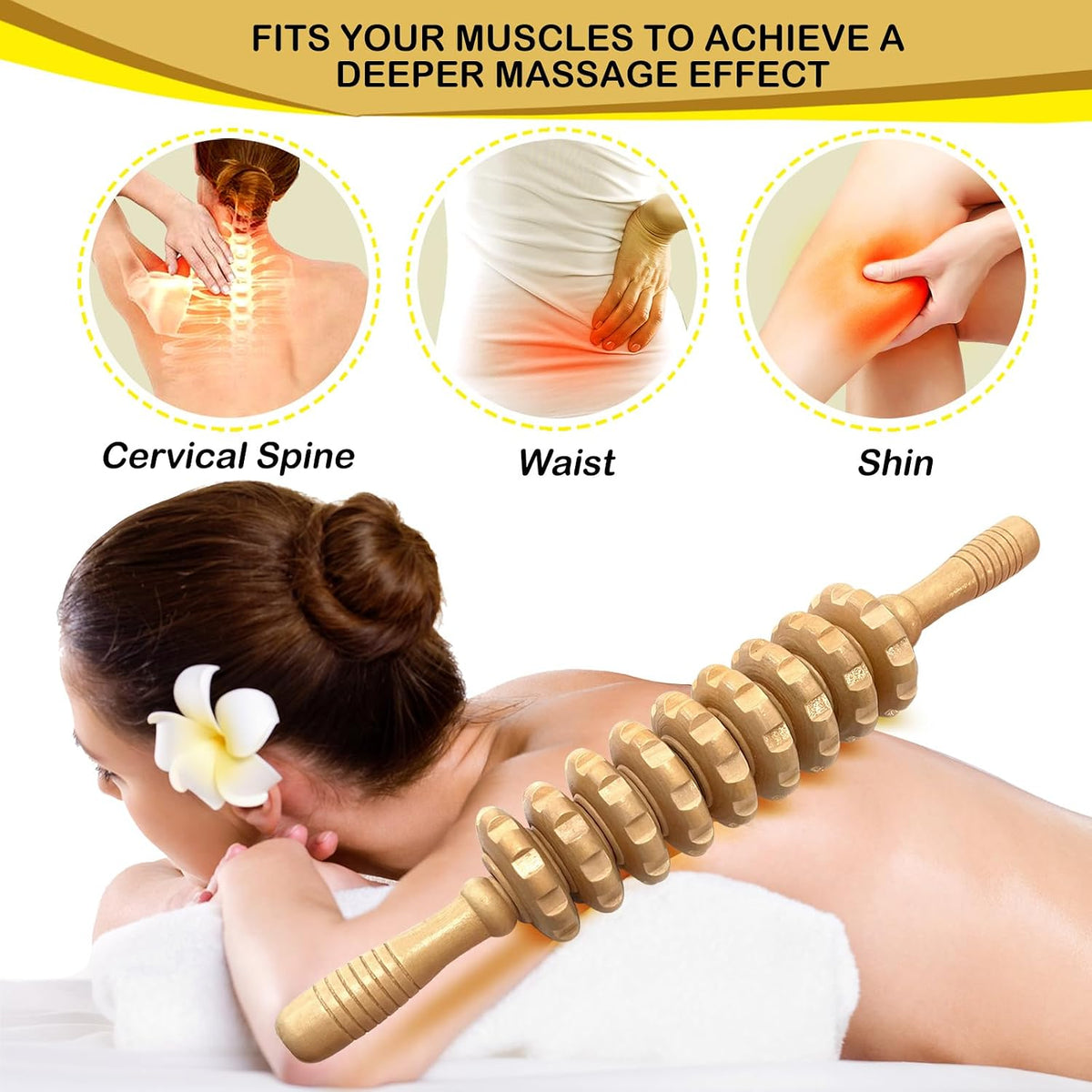 Wooden Massager Handheld Roller Trigger Point Massager Stick for Fascia, Cellulite, Muscle & Abdomen , Body Therapy Massager, Muscle Belly Relief Tool…