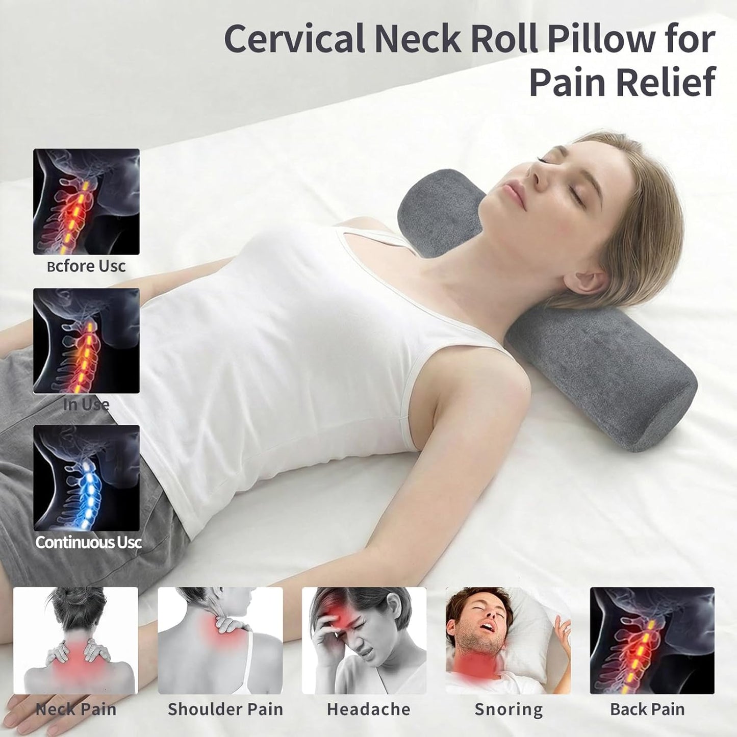 iYKYK Cervical Neck Support Foam Round Pillow for Sleeping and Pain Relief, Memory Foam Body Positioner (Dark Gray)