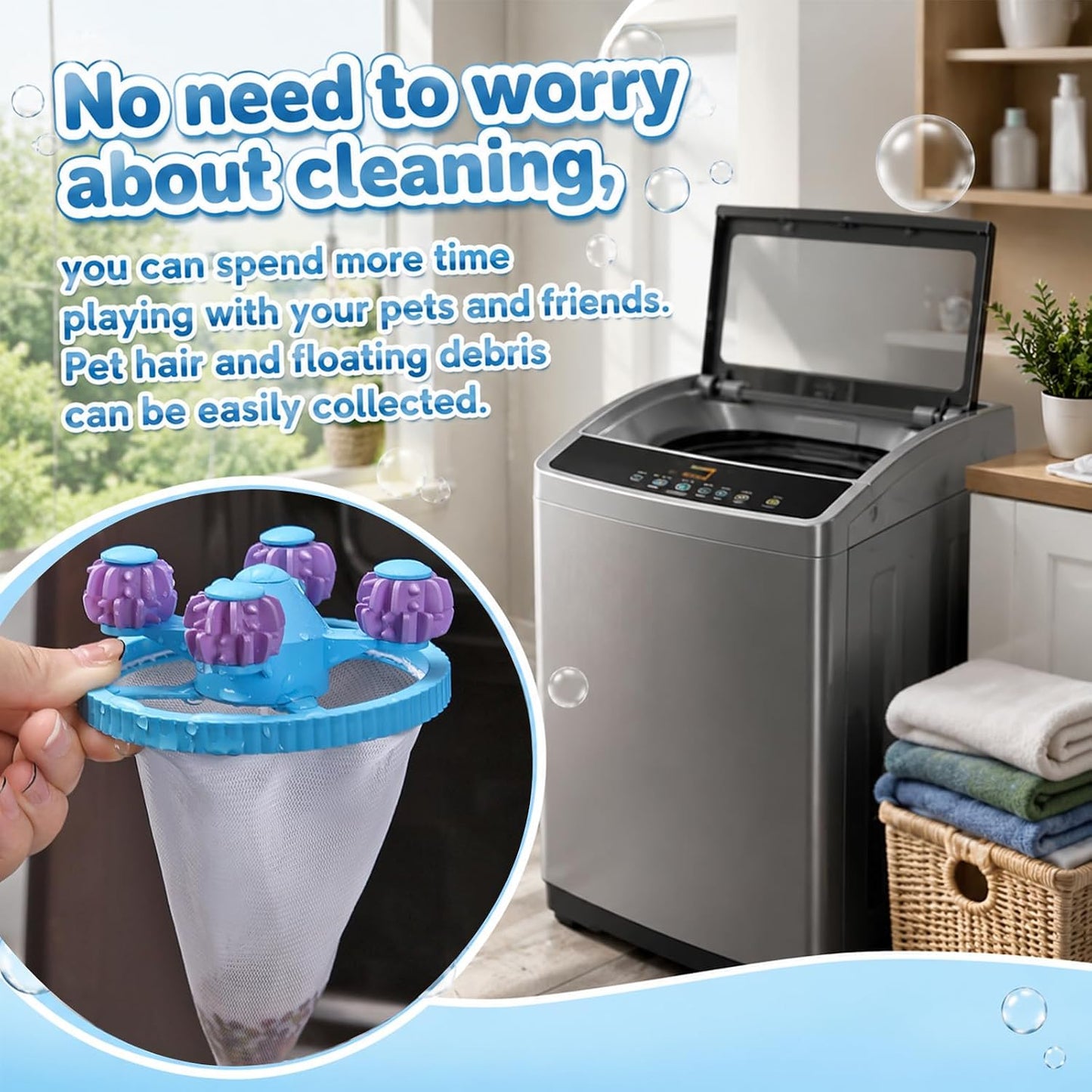 3-Pack Washing Machine Floating Hair Filter Mesh Bag, Reusable Lint Catcher, Pet Dog Cat Hair Remover for Laundry