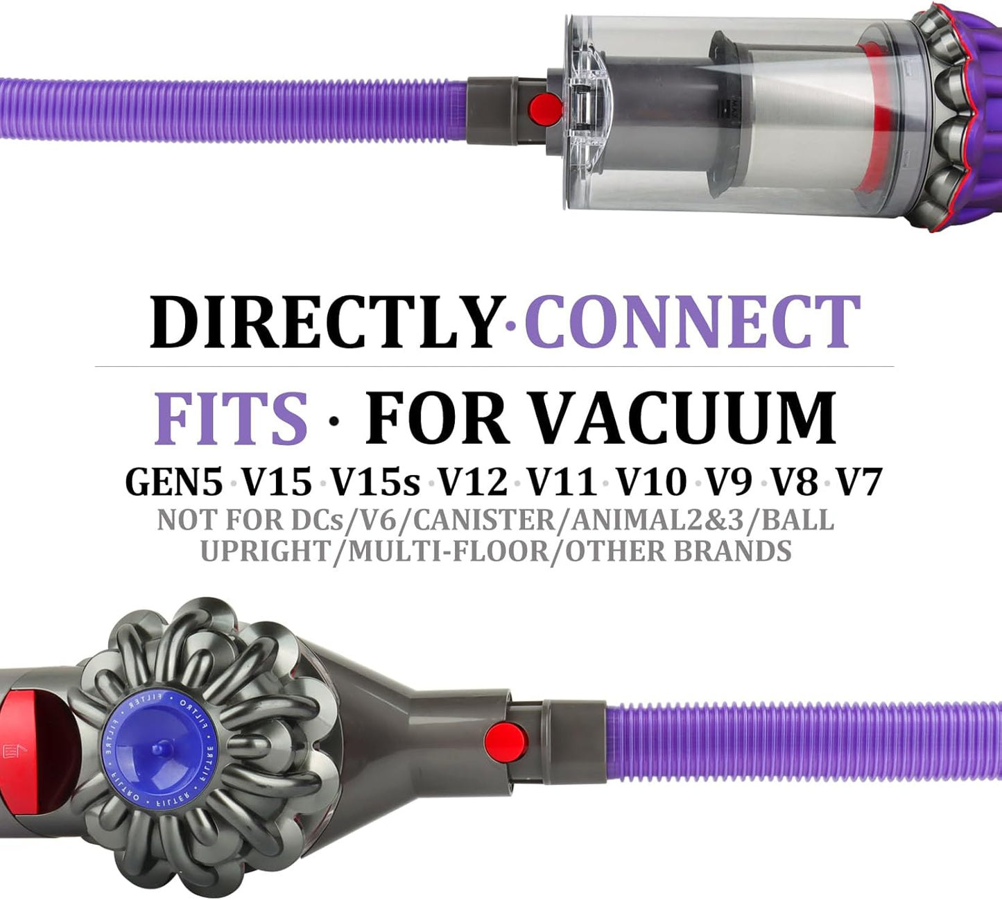 Fullclean Dryer Vent Lint Vacuum Attachments Hose for Dyson Gen5 V15 V15s V12 V11 V10 V9 V8 V7 Detect Absolute Cyclone Outsize Slim Nozzle Crevice Flexible Lint Removal Tool Dryer Vent Cleaner Kit