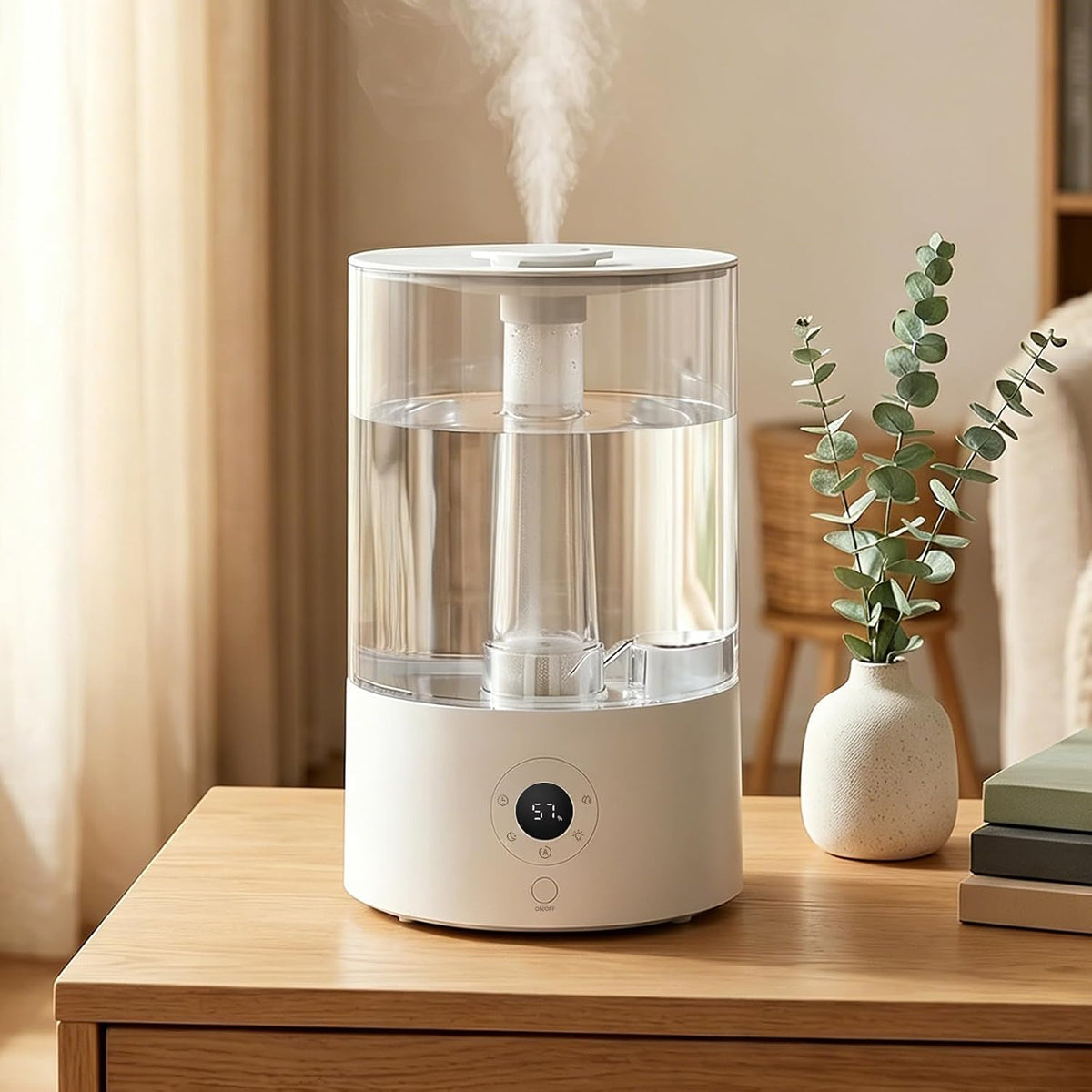 COWSAR Humidifier for Bedroom, 3L Top Fill Cool Mist Humidifier for Large Room, Easy to Fill & Clean, Quiet 22dB, Baby Humidifier, Nightlight, Timer/Sleep Mode, 360° Nozzle, Aromatherapy Tray, White