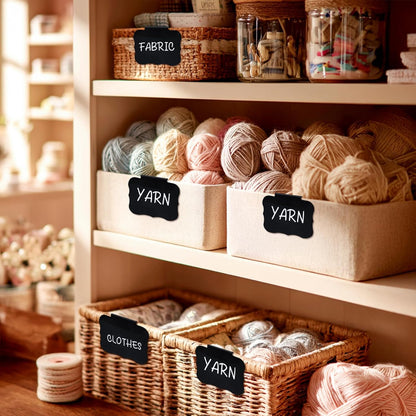 12pcs White Basket Labels Removable PVC Labels | Clip On for Storage Bins, Removable PVC Labels for Baskets with Holders, 3.5x2.7 Inches