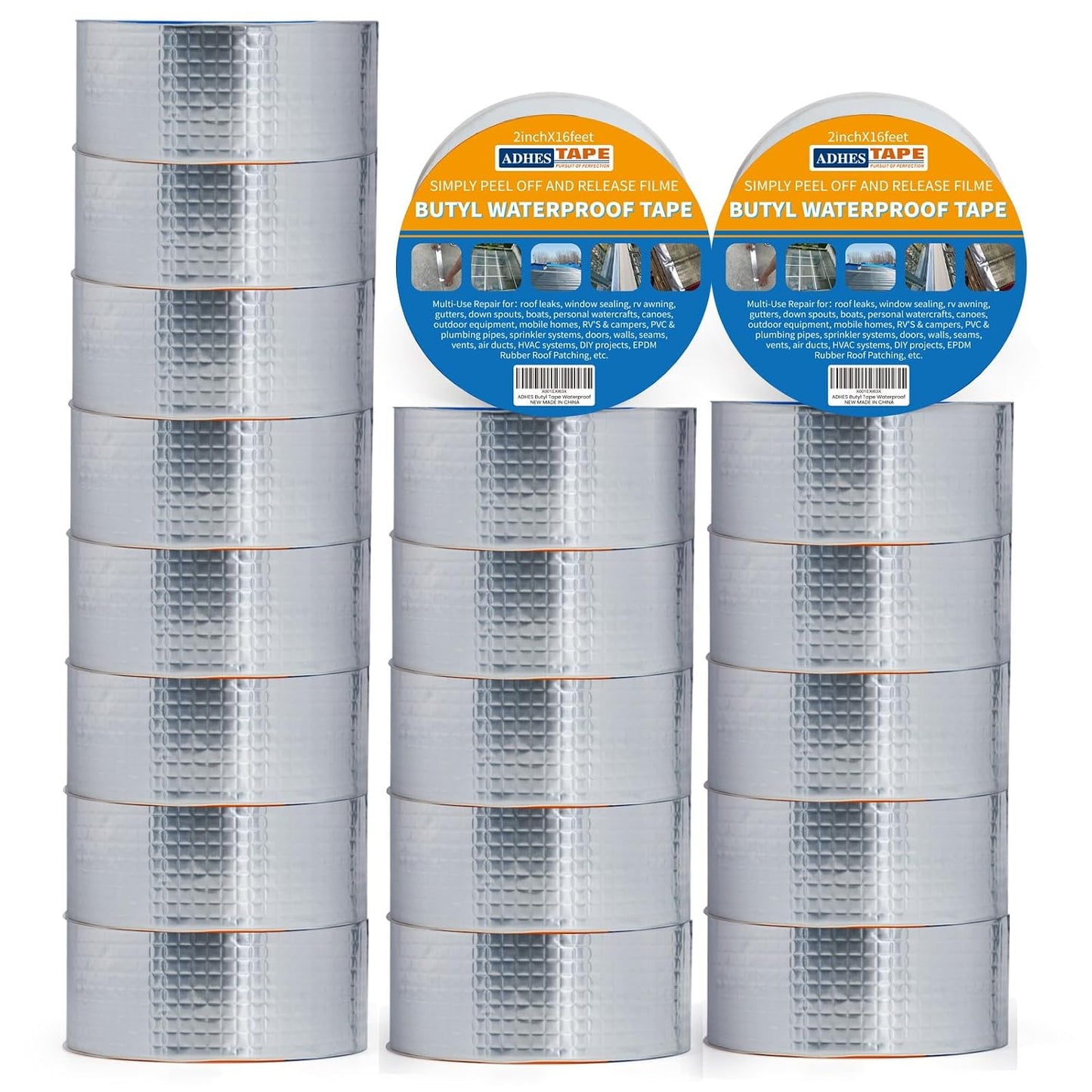 ADHES Upgrade Butyl Tape Waterproof Tape, 1.2mm Thick, 2 inch x 16 feet | Aluminum Foil Tape Butyl Sealant Tape for RV Repair, Window, Boat and Pipe Sealing, Glass & EDPM Rubber Roof Patching,Silver