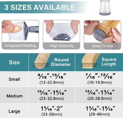 Ansible 24 Pcs Chair Leg Floor Protectors Square | Silicone Felt Furniture Leg Pads Caps Covers for Hardwood Floors (Fit:1-1/16" to 1-5/8")