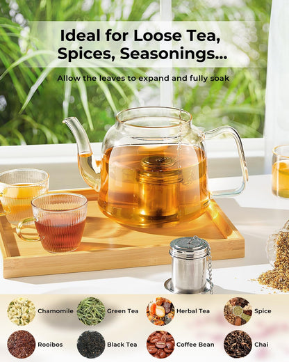 House Again Tea Infusers, Extra Fine Mesh Tea Strainers for Loose Tea, Updated Slim Threaded Lid & 304 Stainless Steel, Filter Bags Diffusers, Loose Leaf Tea Steeper for Brew Tea Spices & Seasonings