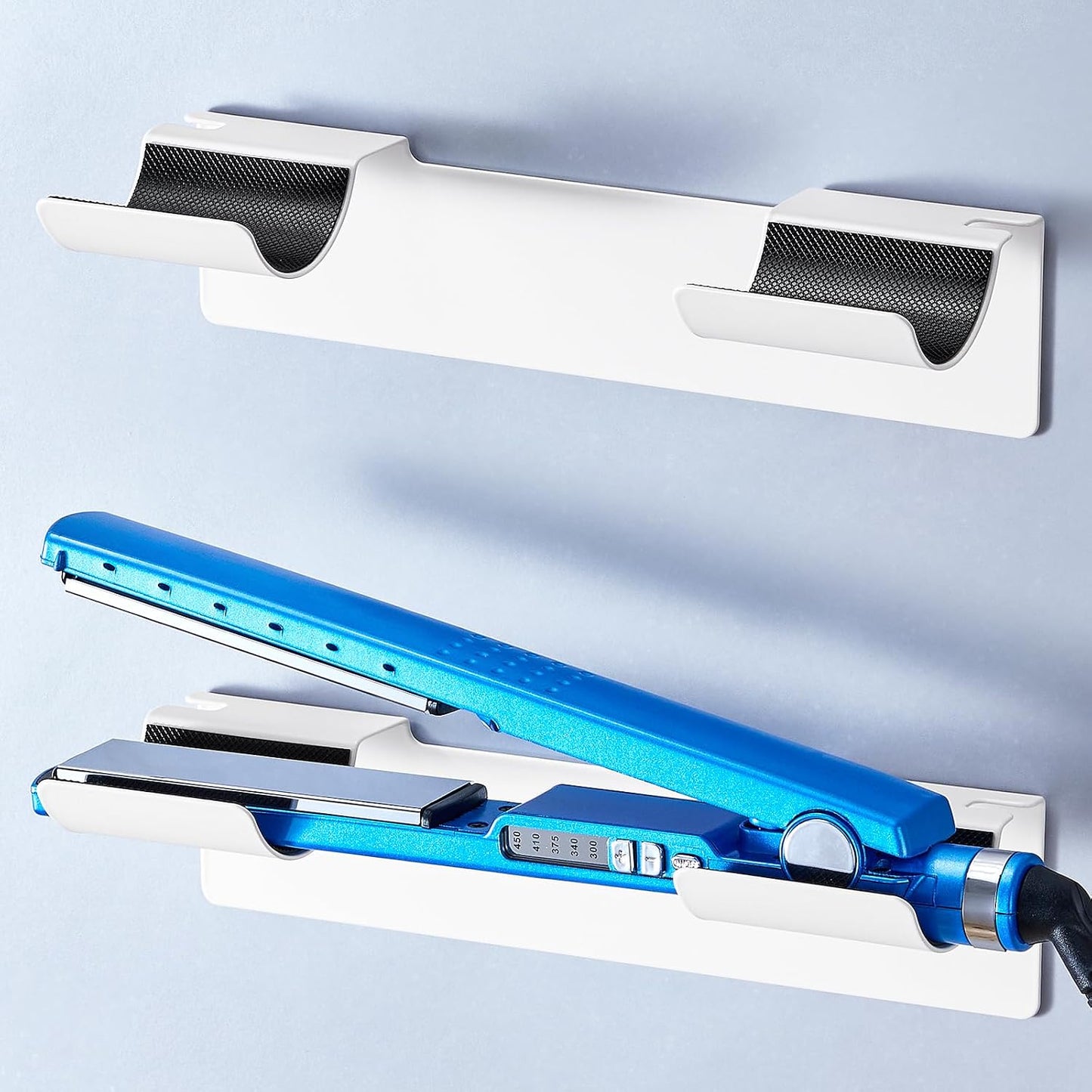 2 PCS Wall Mount Curling Iron Holder and Hair Tool Organizer with Adhesive, Multifunctional Hot Flat Iron and Hair Straightener Holder Storage Stand for Vanity, Cabinet and Wall, White