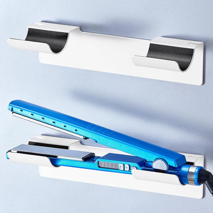 2 PCS Wall Mount Curling Iron Holder and Hair Tool Organizer with Adhesive, Multifunctional Hot Flat Iron and Hair Straightener Holder Storage Stand for Vanity, Cabinet and Wall, White