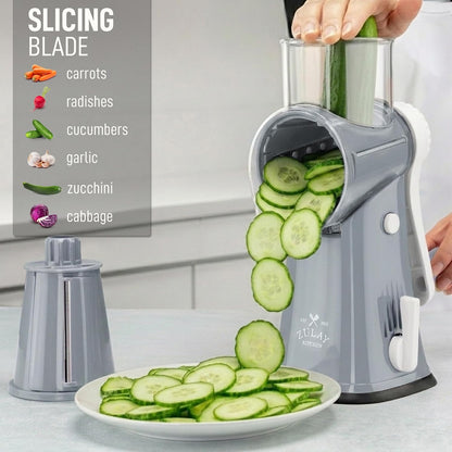 Zulay Kitchen Rotary Cheese Grater 5 Blade Cheese Shredder - Manual Hand Crank Cheese Grater With Reinforced Suction & 5 Interchangeable Drums - Easy to Use, Vegetable Chopper Round Mandoline Slicer - Colors B