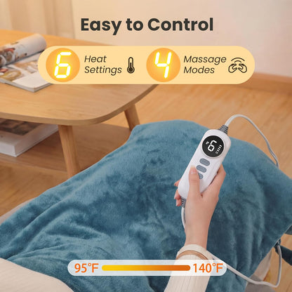 DAILYLIFE Heating Pad with Massager for Neck and Shoulders, Wearable Electric Heating Pads for Back Pain Relief, Auto-Shut Off, 6 Heat Settings, 4 Massage Modes, Large Size, UL Certified, Blue