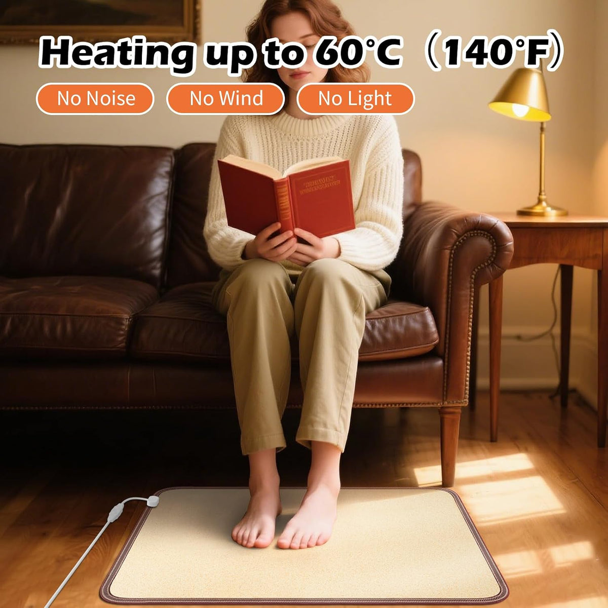 Heated Floor Mat, Foot Warmer Under Desk, Feet Heating Pad with 10 Heat Settings and Timer, Fast Heating for Office, Home, Study Play Room 120V 60W 18.5x14.2 inch SZ