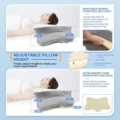 Pain Relief Cervical Pillow for Neck Support, Adjustable Ergonomic Pillow | Cozy Sleeping, Odorless Orthopedic Memory Foam Pillow, Contour Bed Pillow for Side Back Stomach Sleeper